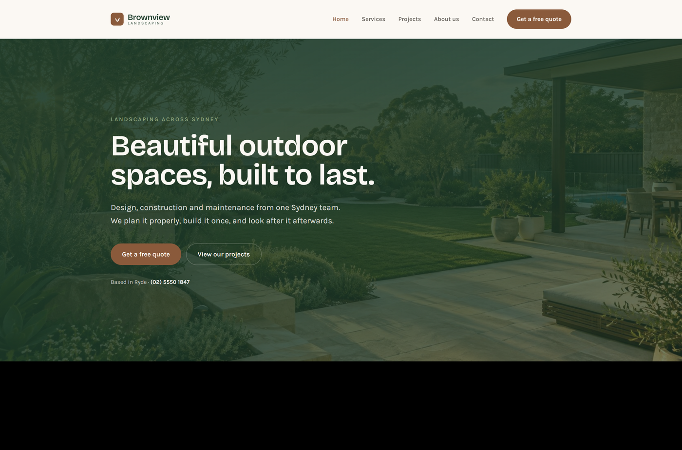 Desktop view of the Brownview Landscaping website